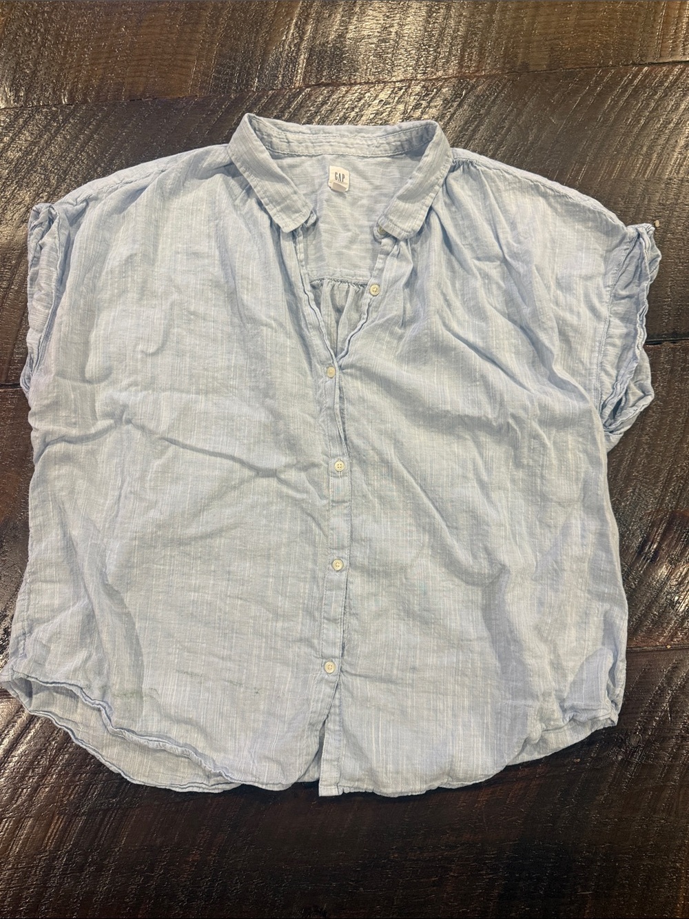 GAP Light Blue Short-Sleeve Button-Down Blouse